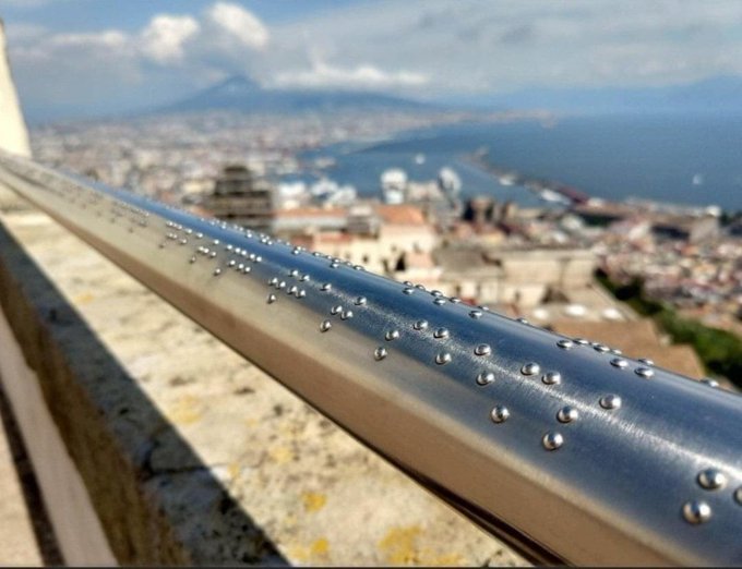 Braille engraved railing at Castel Sant’Elmo in Naples, Italy.